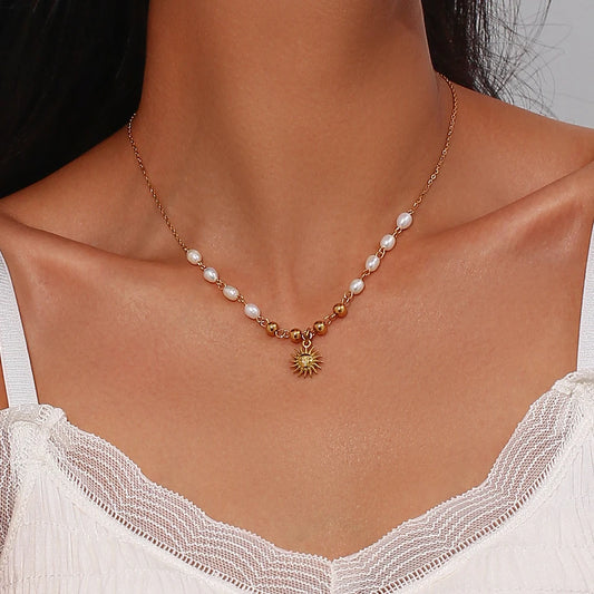 Golden Sun Necklace with Freshwater Pearls