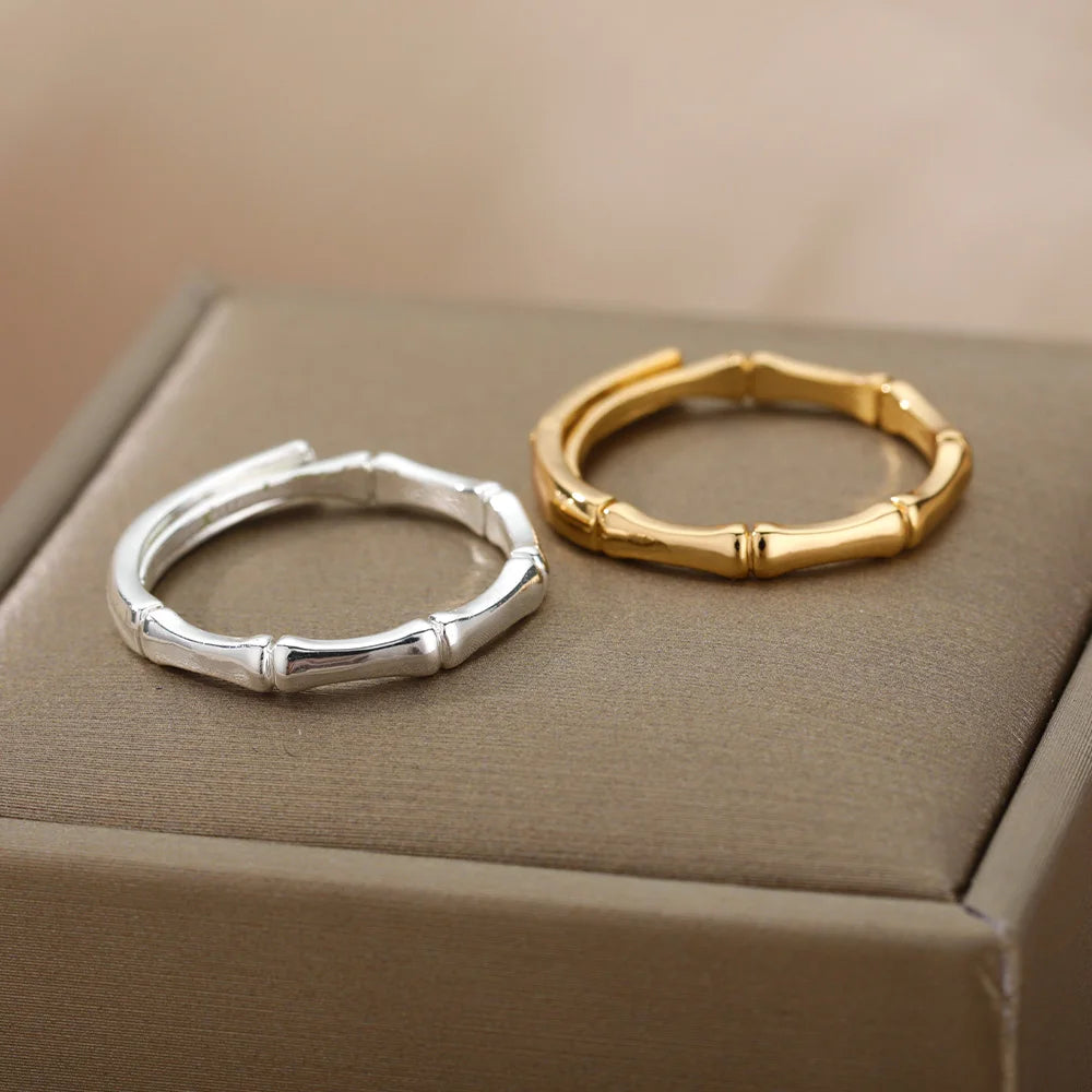 Stainless Steel Bamboo Adjustable Ring