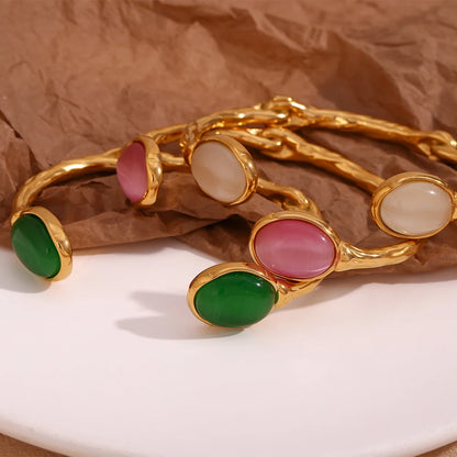 Irresistible 18K Gold Plated Green Agate Bracelet