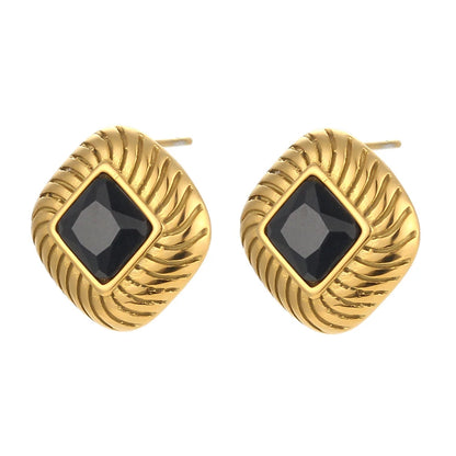 Luxurious Zircon Earrings with Square Texture