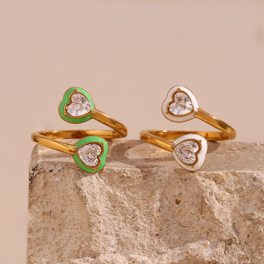 Open Heart Ring with Enamel and Zirconia