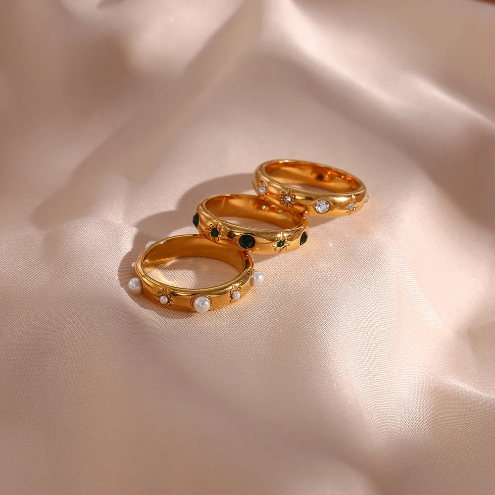 Dainty Pearl and Zircon Ring 18K Gold Plated