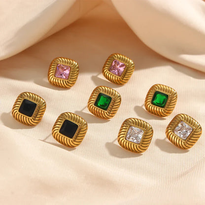 Luxurious Zircon Earrings with Square Texture