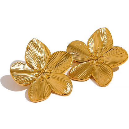 18K Gold Golden Flower Earrings for Women Elegant Floral Design