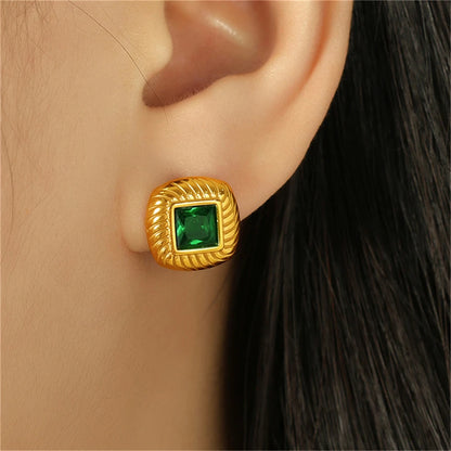 Luxurious Zircon Earrings with Square Texture