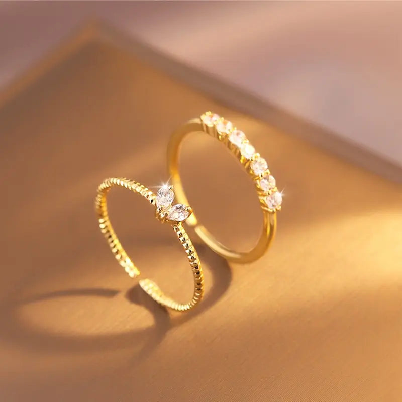 Gold Heart Zircon Rings Set for Women by Madeline Jewels