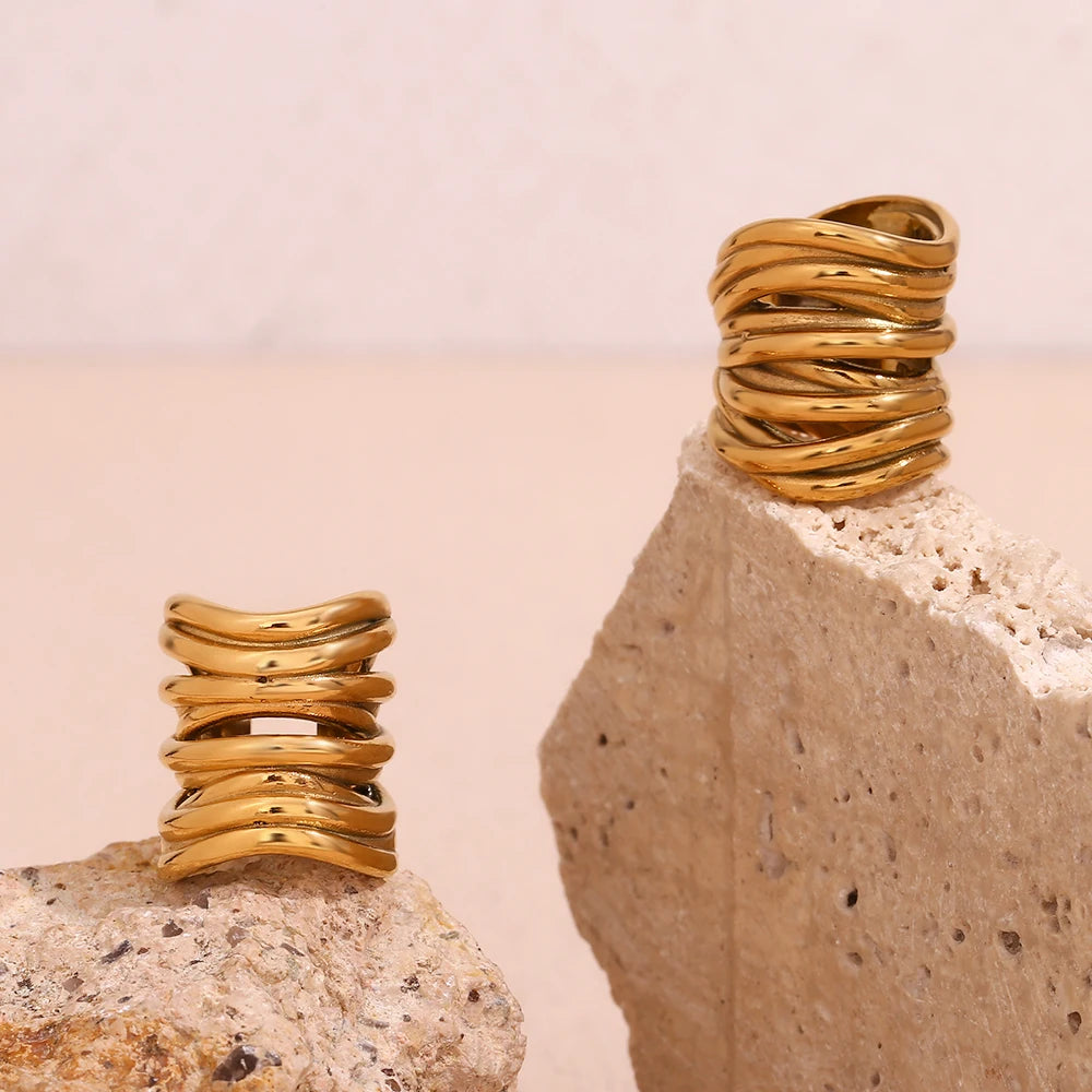 Ray Retro Gold Clip Earrings