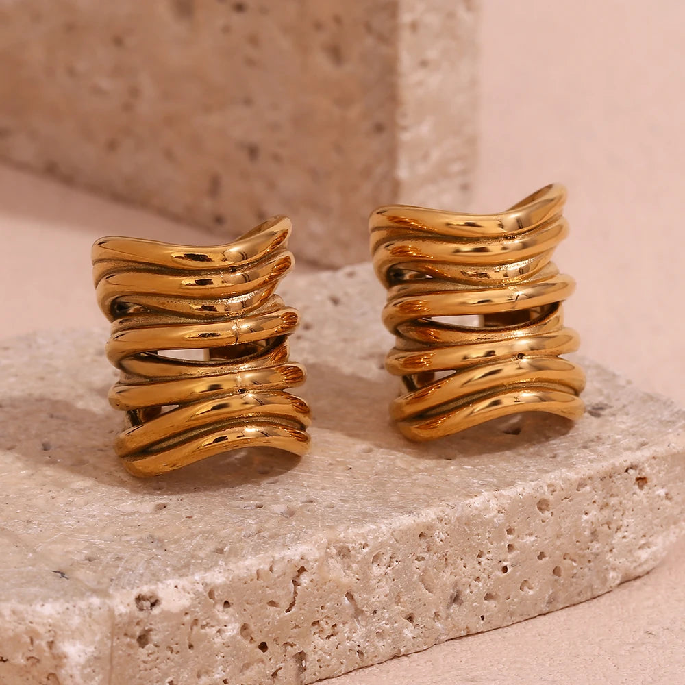 Ray Retro Gold Clip Earrings