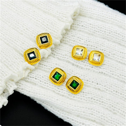 Luxurious Zircon Earrings with Square Texture