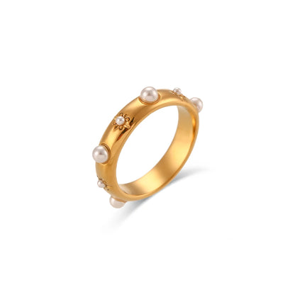 Dainty Pearl and Zircon Ring 18K Gold Plated