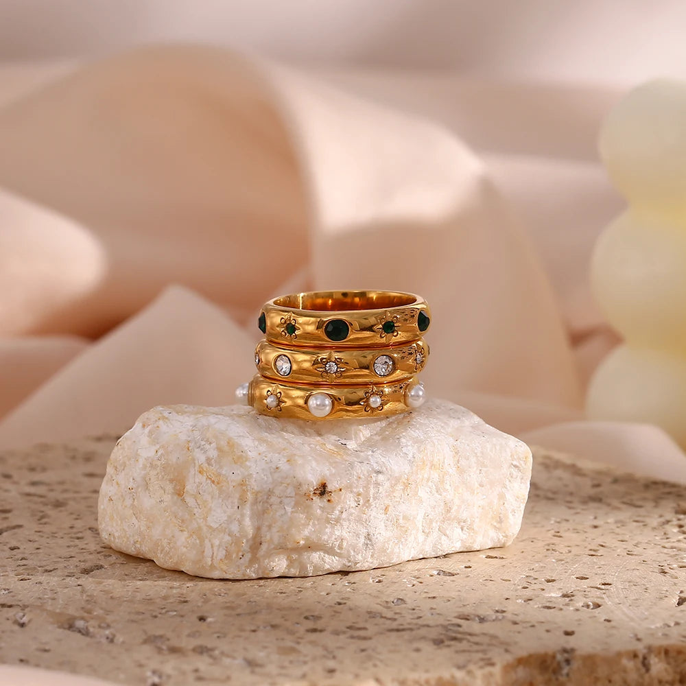 Dainty Pearl and Zircon Ring 18K Gold Plated