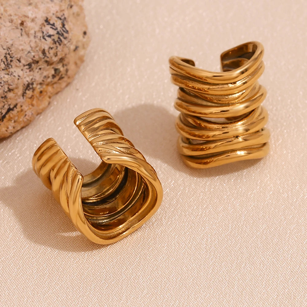 Ray Retro Gold Clip Earrings