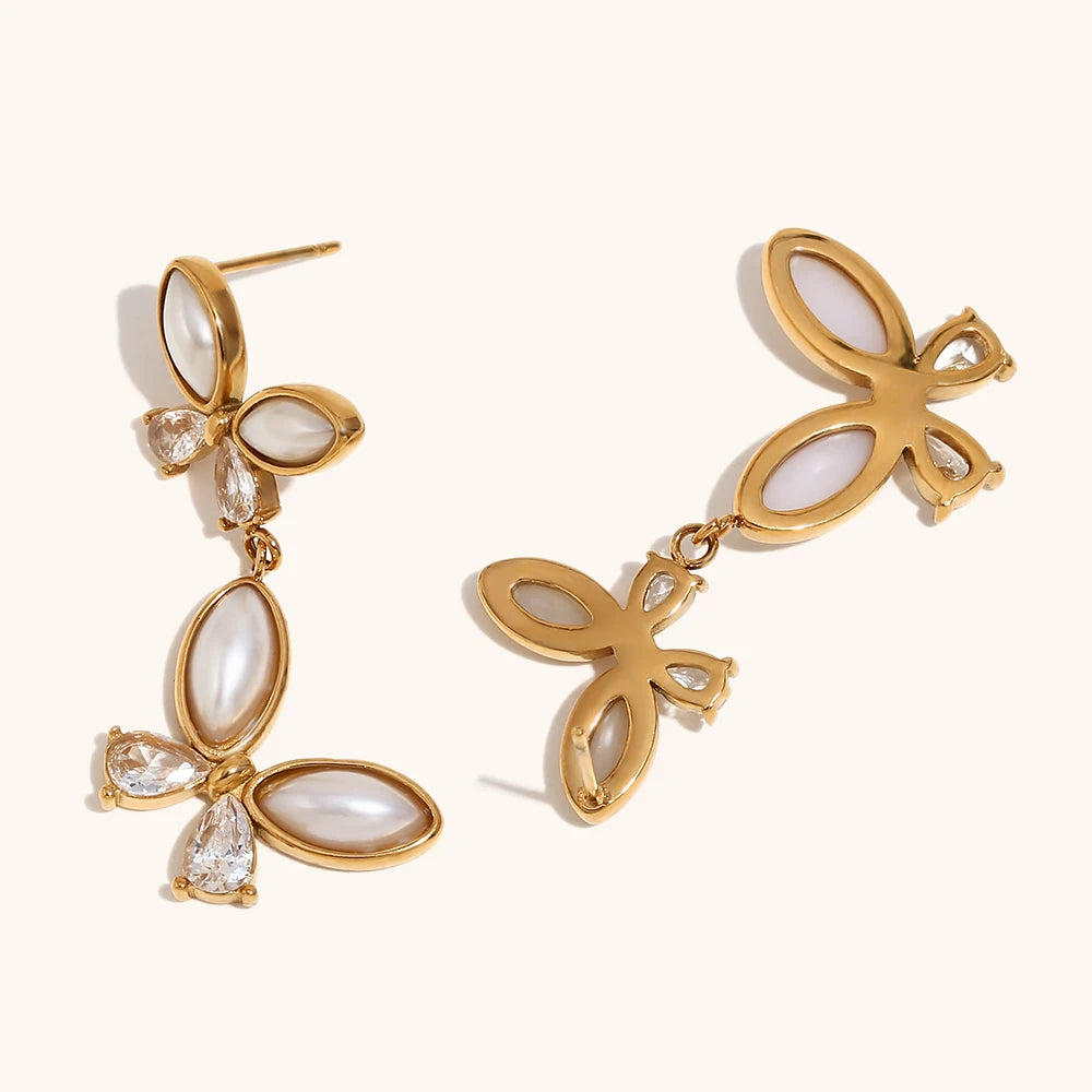 Vintage Butterfly Earrings with Zirconia 18K Gold Plated