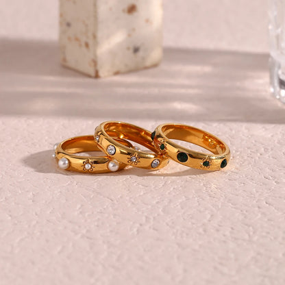 Dainty Pearl and Zircon Ring 18K Gold Plated