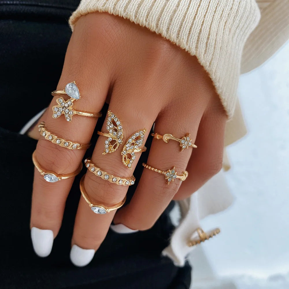 Bohemian Butterfly Pearl Rings Set for Women by Madeline Jewels