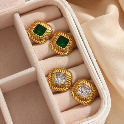 Luxurious Zircon Earrings with Square Texture