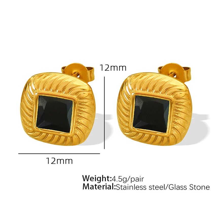 Luxurious Zircon Earrings with Square Texture