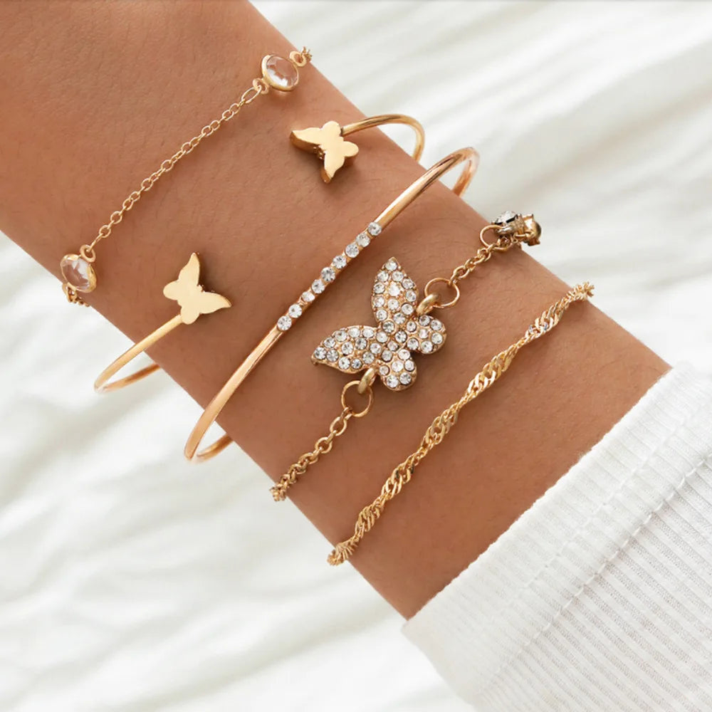 Bohemia Gold Leaves Bracelet Set for Women by Madeline Jewels