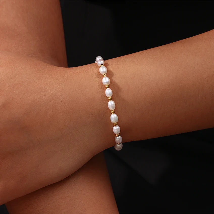 Elegant Freshwater Pearl and Stainless Steel Bracelet