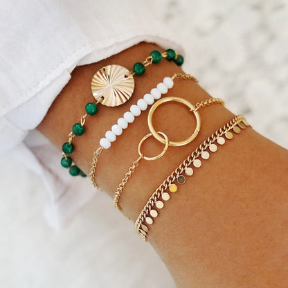 Bohemia Gold Leaves Bracelet Set for Women by Madeline Jewels