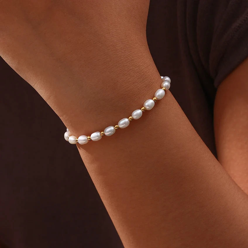 Elegant Freshwater Pearl and Stainless Steel Bracelet